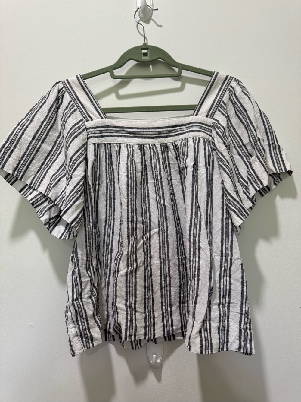 LOFT Black & White Striped Square-Neck Blouse | Very Good Condition